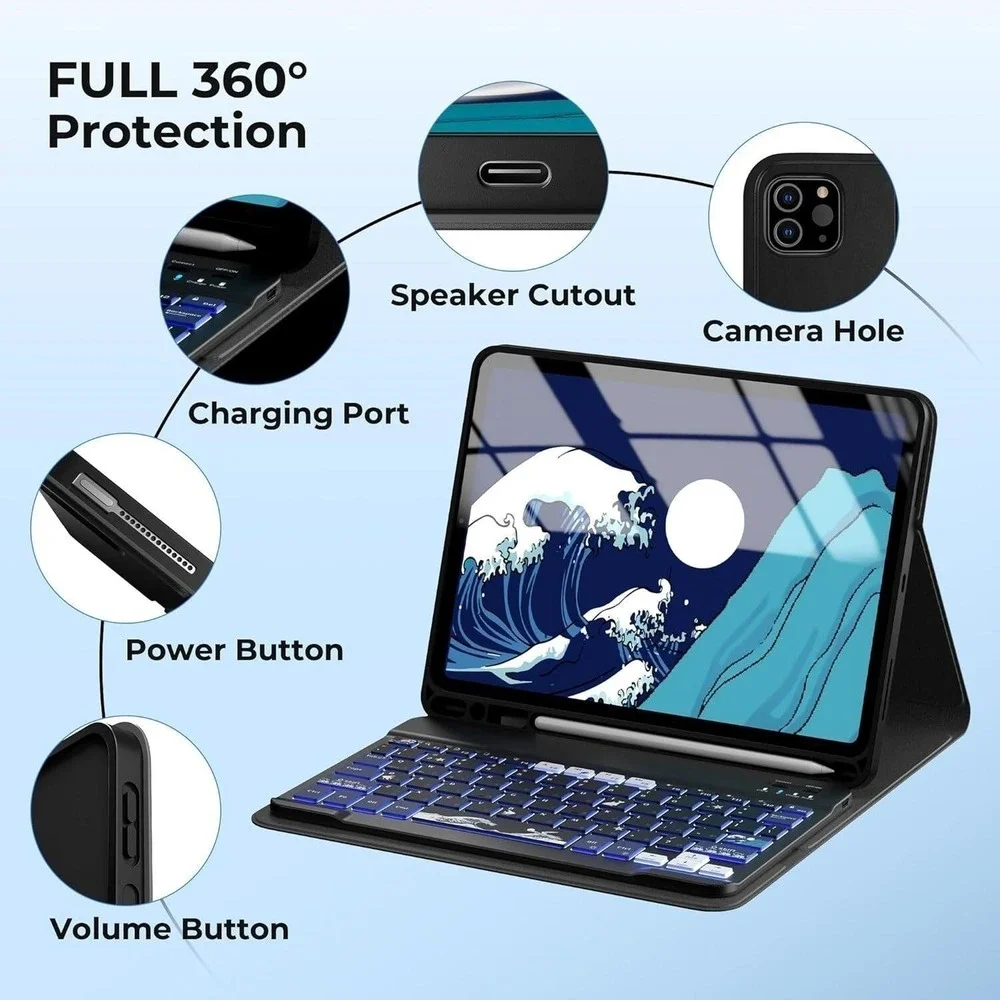 OHY‎ iPad Air 11 WK80 Wireless Backlit Keyboard Case Adjustable Angle Magnetic